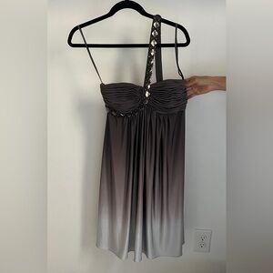 Caché ombré one-shoulder beaded cocktail dress